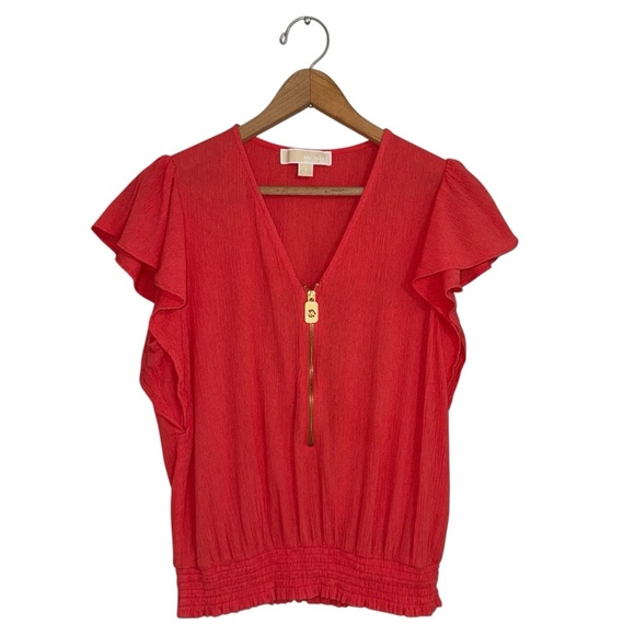 Michael‎ Kors Coral Flutter Sleeve Blouse Size S - Picture 1 of 6